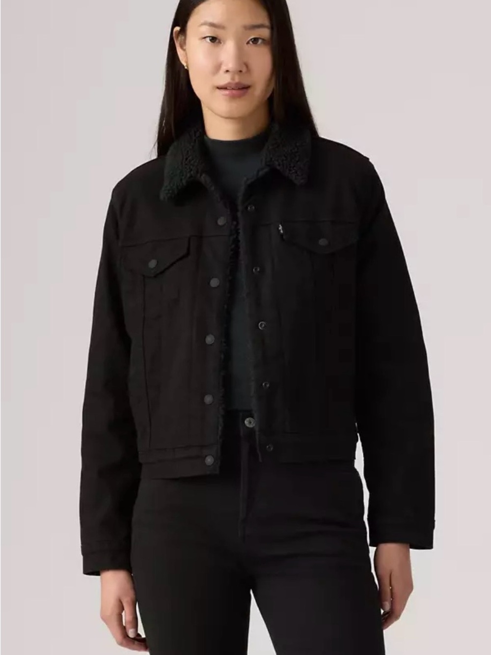Levi's Black Sherpa-Collar Jean Jacket